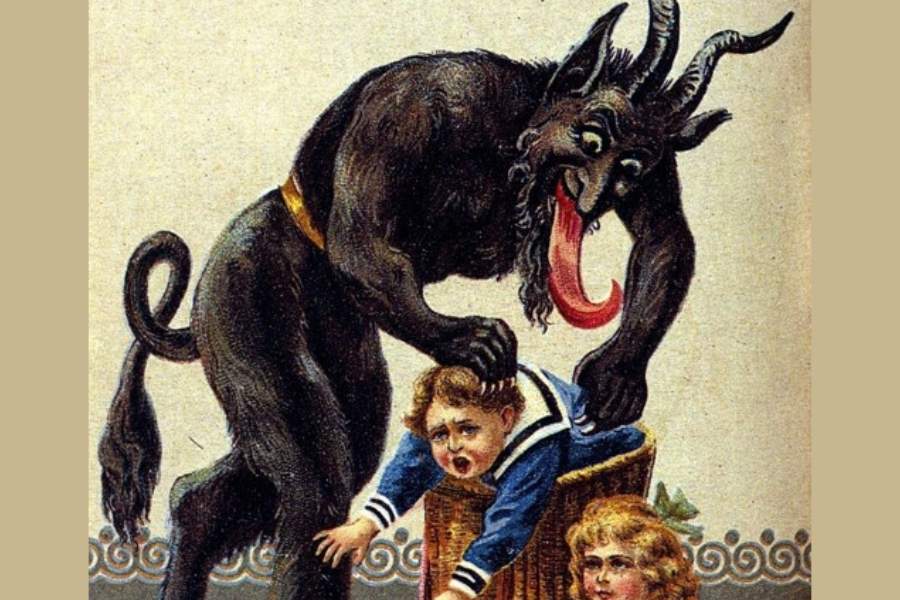 Krampus Christmas Monster taking children